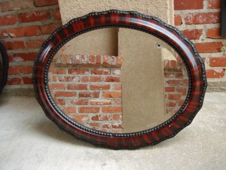 Antique English Beveled Oval Wall Mirror Tortoise Gesso  