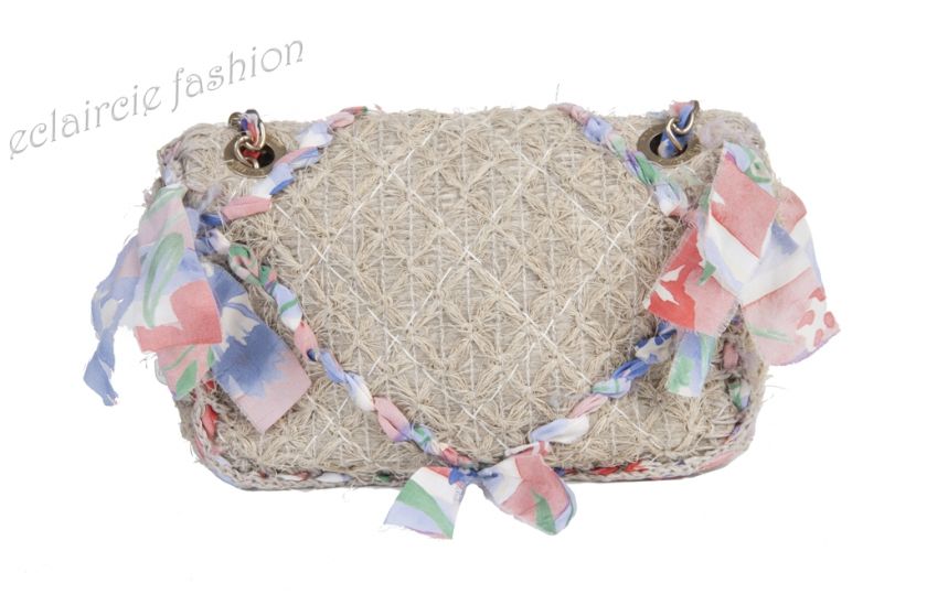 CHANEL RUNWAY Coco Country Collection Beige Tweed Silk Bow Classic 