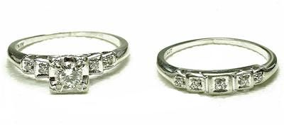Vintage 14k white gold 40 point diamond engagement set  
