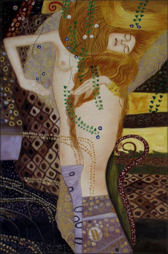   Painted Oil Painting Repro Gustav Klimt Water Snakes 24x36in  