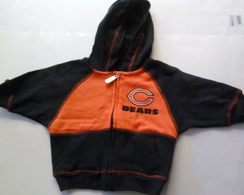 Boys Chicago Bears HOODED Sweatshirt Sweater ZIP UP Hoodie Orange Navy 