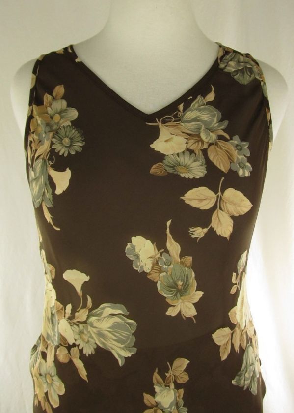 Sz 14 Top & Sz 10 Skirt Karen Kane Brown Sheer Floral 2 Piece Dress 