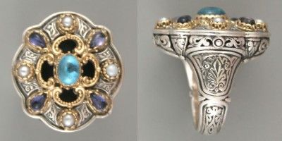 Konstantino silver,18KY gold and blue topaz/iolite ring  