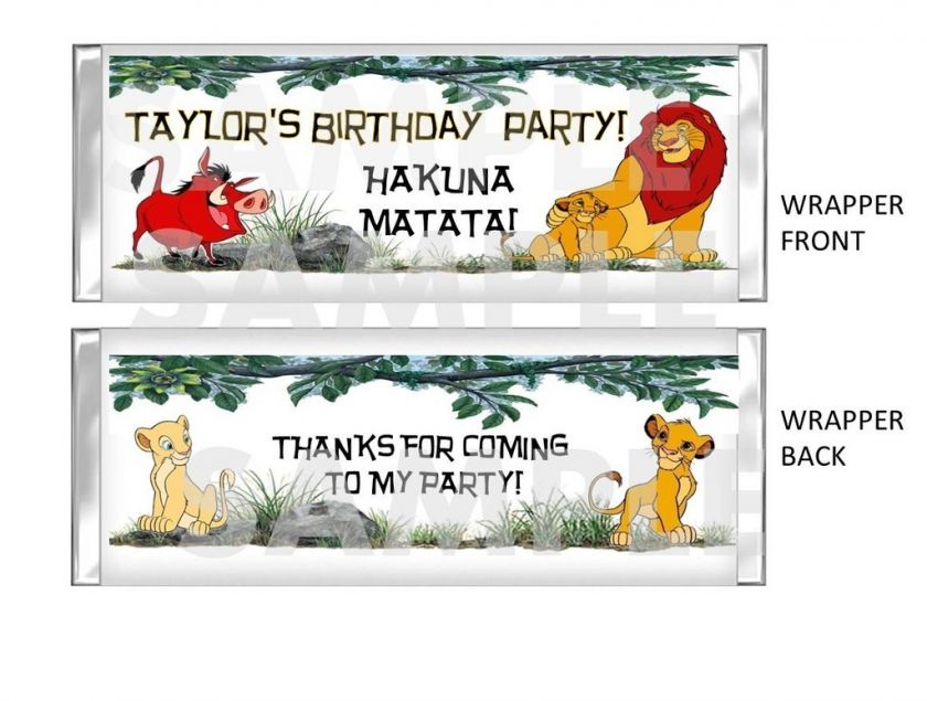 LION KING SIMBA candy bar wrapper BIRTHDAY PARTY  