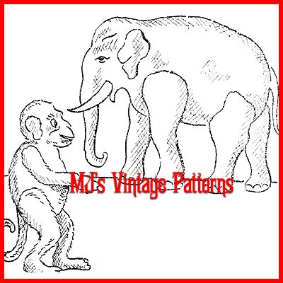 VERY OLD Early 1900s Elephant + Monkey Pattern  