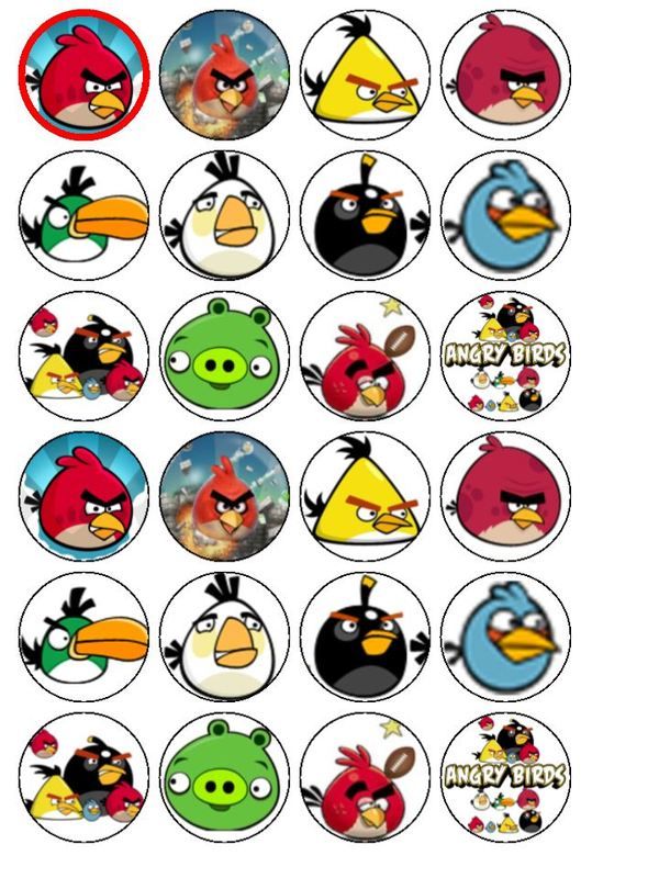 24 x Angry Birds Rice Wafer Paper Cake Bun Toppers New.
