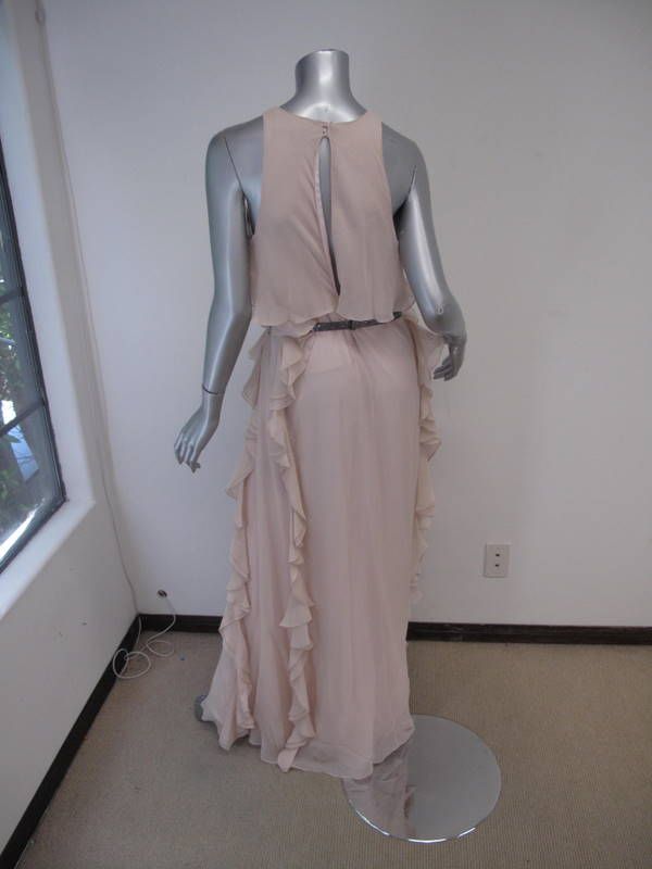 Tibi Baby Pink Sleeveless Ruffle Side Full Length Dress W/Silver 