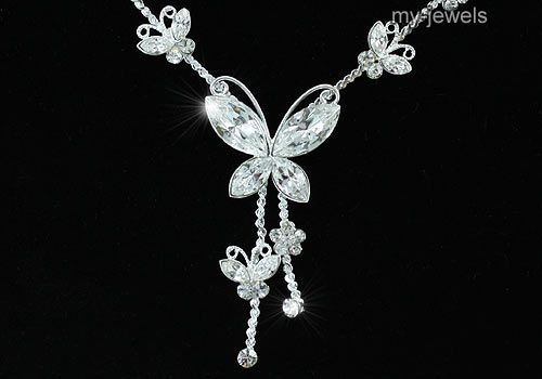 Wedding Butterfly Crystal Necklace Earrings Set S1077  