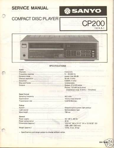 Original Service Manual Sanyo CP200 CD Player  