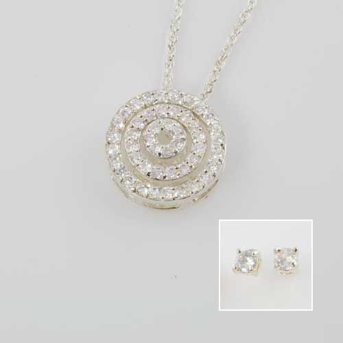 Sterling Ep Cz Eternity Circle Pendant & Earrings Set  