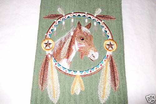 Embroidered Horse Dream Catcher on Green Sonoma Towel  